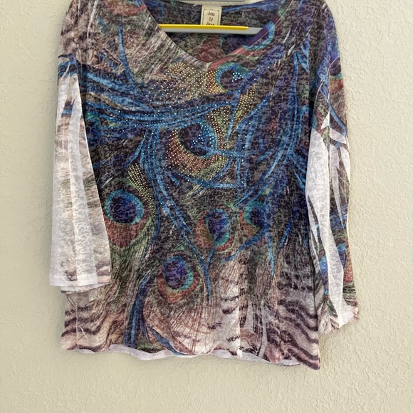 Jess and Jane Top Womens Medium Abstract Studded Boho Artsy - Picture 1 of 5